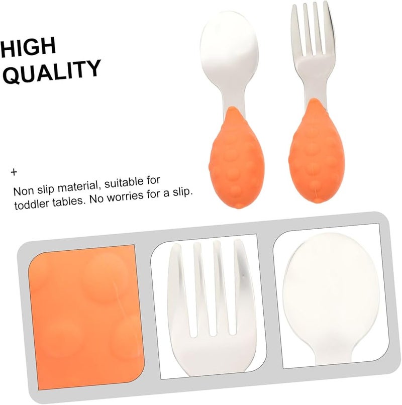 Baby Toddler Feeding Utensils Set Silicone and Stainless Steel Fork Dishwasher Safe - Image 5